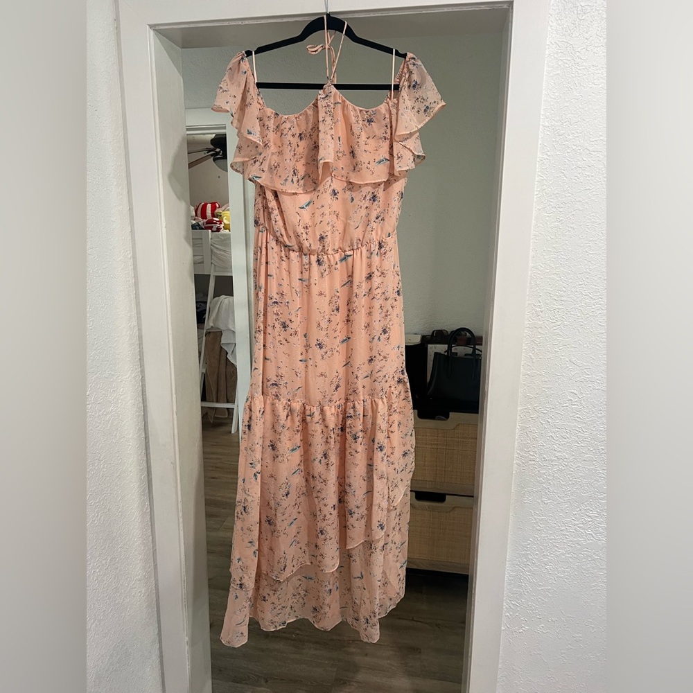 Floral Peach Off-Shoulder Dress
